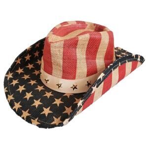 American Flag Stars Stripes Patriotic Festival Straw Cowboy Sun Hat Shapeable OS